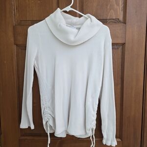 J. Jill Cream Waffle Cowl Neck Top with Side Drawstrings